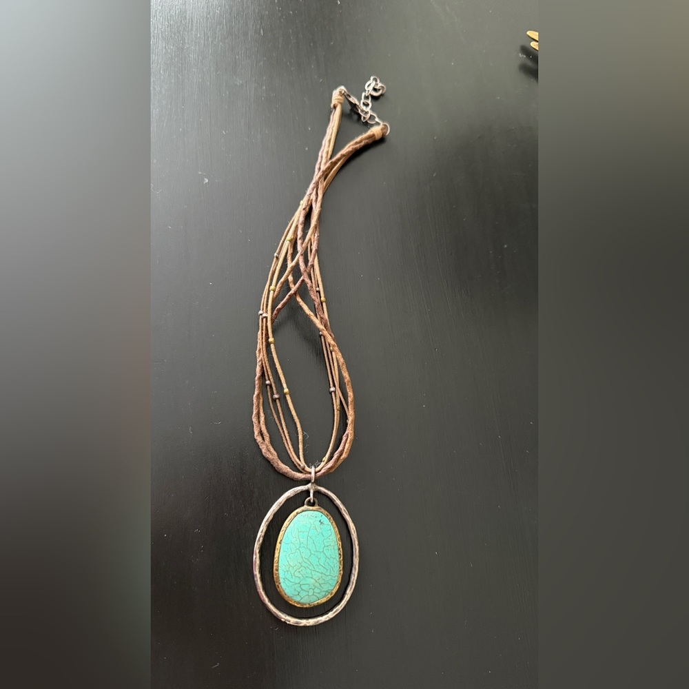 Silpada N1804 Turquoise Pendant Necklace with Brown Cord